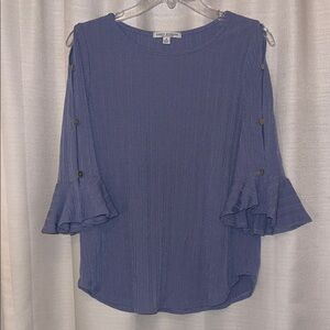 Green Envelope Periwinkle Blouse with Button Accents